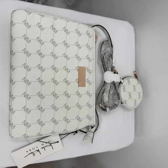 Nicole Miller Crossbody Bag Womens One Size Creme Bone Monogram Purse New - Picture 3 of 10